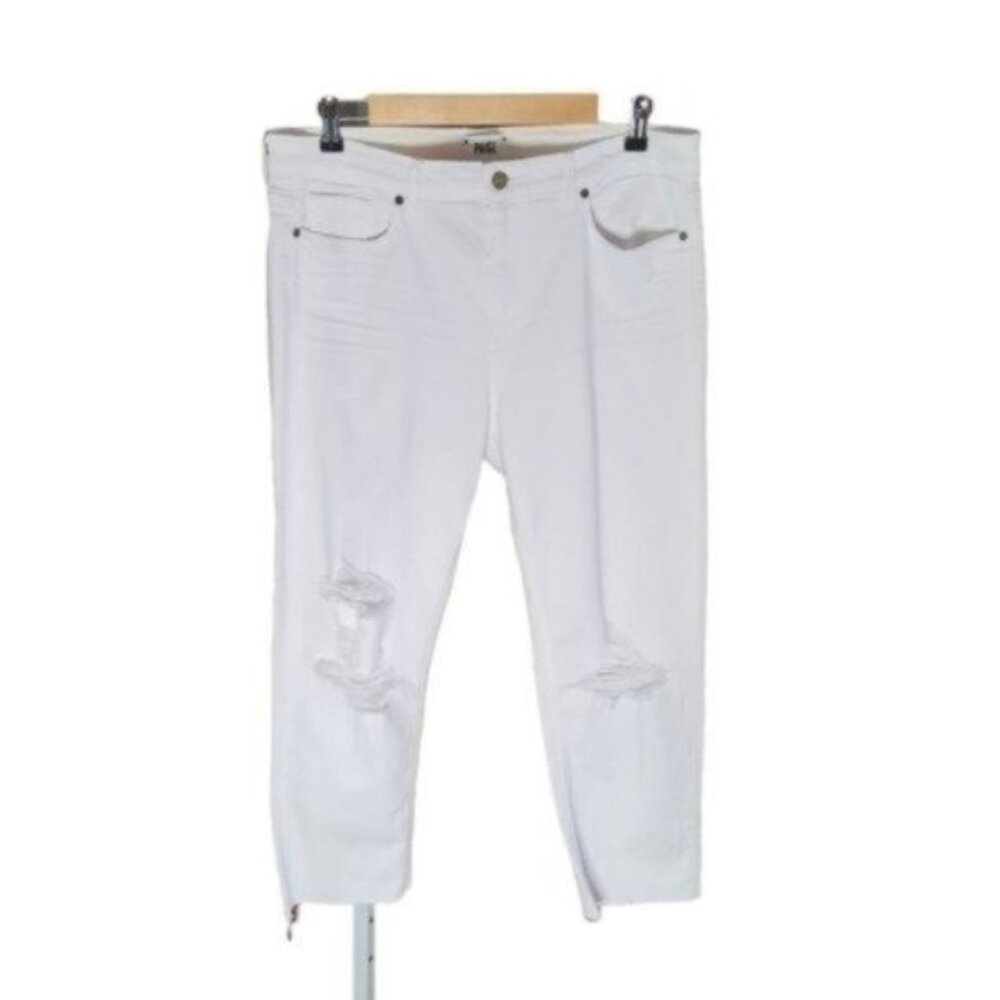 PAIGE Noella Distressed High-rise Boyfriend Crop Jeans White Size 31
